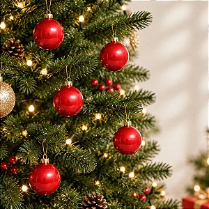 Bolas de Natal em Tubo - Vermelho - Perolado - 6cm - 6 unidades - Cromus - Rizzo