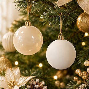 Bolas de Natal em Tubo - Marfim - Transparente e Perolado - 10cm - 6 unidades - Cromus - Rizzo