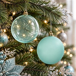 Bolas de Natal em Tubo - Azul Água Marinha - Transparente e Fosco - 10cm - 6 unidades - Cromus - Rizzo