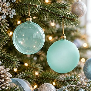 Bolas de Natal em Tubo - Azul Água Marinha - Transparente e Fosco - 8cm - 6 unidades - Cromus - Rizzo