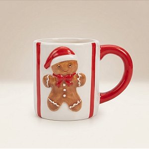 Caneca de Natal - Biscoito - Vermelho, Branco e Marrom - 10x13x8,5cm - 1 unidade - Cromus - Rizzo