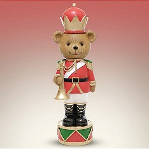 Soldado de Chumbo Urso de Resina com Trompete - Marrom, Vermelho e Verde - 9x30x9cm - 1 unidade - Cromus - Rizzo