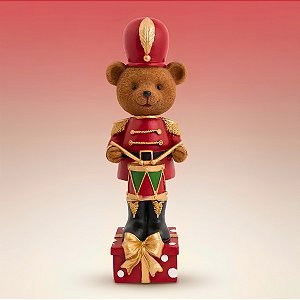 Soldado de Chumbo Urso de Resina com Tambor - Marrom, Vermelho e Verde - 9x30x10cm - 1 unidade - Cromus - Rizzo