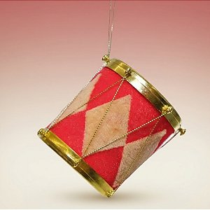 Enfeite para Pendurar de Natal - Tambor Vermelho e Bege - 7x8x7cm - 1 unidade - Cromus - Rizzo