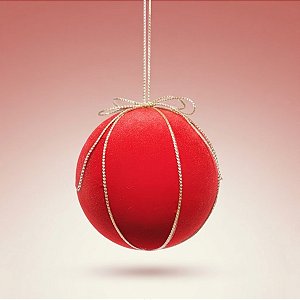 Bola de Natal - Veludo Vermelho e Laço Ouro - 15x15x15cm - 1 unidade - Cromus - Rizzo