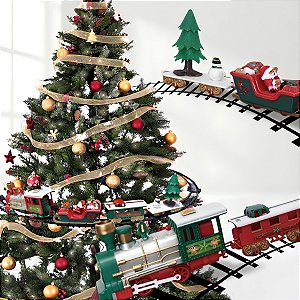 Kit Trem Natalino 31 Peças com Som, Movimento e LED - Verde e Vermelho - 46,5x10x4cm - 1 unidade - Cromus - Rizzo