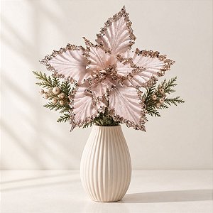 Poinsétia Decorativa - Chá com Glitter - 44cm - 1 unidade - Cromus - Rizzo