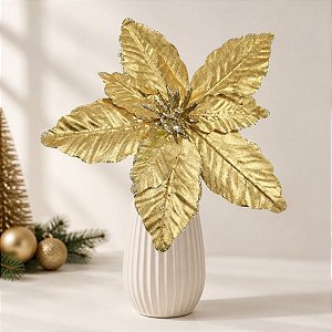 Poinsétia Decorativa - Ouro - 46cm - 1 unidade - Cromus - Rizzo