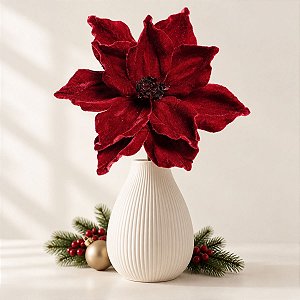 Poinsétia Decorativa - Magnolia - Borgonha Veludo - 42cm - 1 unidade - Cromus - Rizzo