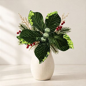 Poinsétia Decorativa - Verde Veludo - 19cm - 1 unidade - Cromus - Rizzo