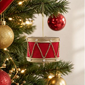 Enfeite de Natal para Pendurar - Tambor - Vermelho e Ouro - 11x7cm - 1 unidade - Cromus - Rizzo