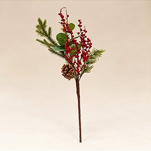 Galho Decorativo - Frutinhas Pequenas e Pinha - 20x39x7cm - 1 unidade - Cromus - Rizzo