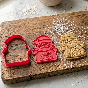 Cortador + Carimbo - Papai Noel com Placa 3D - Ref. 1092 - 7x6,5cm - 1 unidade - RR Cortadores - Rizzo