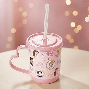Caneca com Canudo e Tampa - Princesas - 360ml - Disney Original - 1 unidade - Plasútil - Rizzo