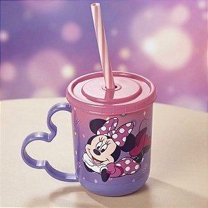Caneca com Canudo e Tampa - Minnie Mouse - 360ml - Disney Original - 1 unidade - Plasútil - Rizzo