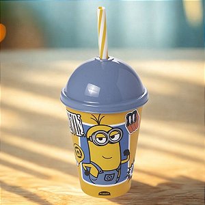 Copo com Tampa e Canudo - Minions - Mod. 3 - 280ml - 1 unidade - Plasútil - Rizzo