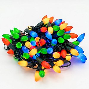 Cordão de LED Cluster Luz Quente com Fio Verde 100 Leds Coloridos - 8 Funções - 9,9m Bivolt - 1 unidade - Cromus - Rizzo
