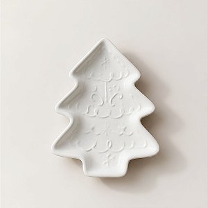 Petisqueira Decorativa de Natal de Cerâmica - Árvore - Branca - 13x2x16cm - 1 unidade - Rizzo