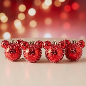 Bola de Natal - Mickey - Açucarada Vermelho - 8cm - Disney Original - 4 unidades - Cromus - Rizzo
