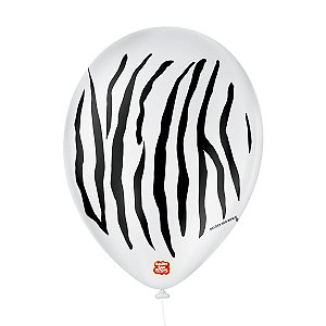 Balão de Festa Decorado Zebra - Branco e preto 9" 23cm - 25 Unidades - Balões São Roque - Rizzo Balões