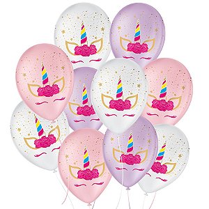 Balão de Festa Decorado Unicórnio Charm - Sortido 9" 23cm - 25 Unidades - Balões São Roque - Rizzo Balões