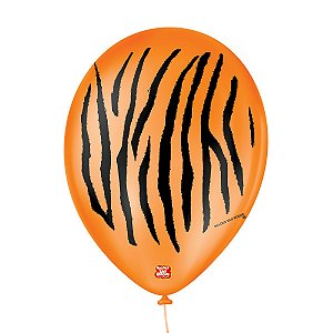 Balão de Festa Decorado Tigre - Laranja e Preto 9" 23cm - 25 Unidades - Balões São Roque - Rizzo Balões