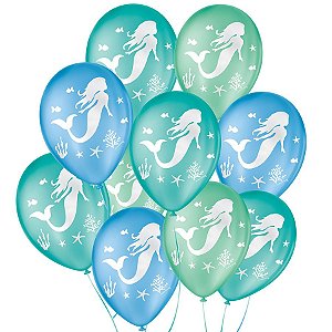 Balão de Festa Decorado Sereia - Sortido 9" 23cm - 25 Unidades - Balões São Roque - Rizzo Balões