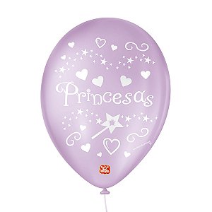 Balão de Festa Decorado Princesas - Lilás e Branco 9" 23cm - 25 Unidades - Balões São Roque - Rizzo Balões