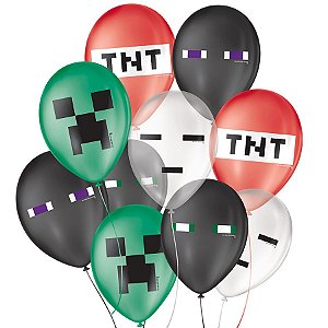 Balão de Festa Decorado Jogo Pixel - Sortido 9" 23cm - 25 Unidades - Balões São Roque - Rizzo Balões