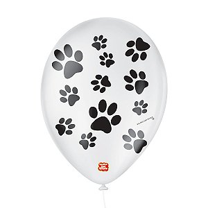 Balão de Festa Decorado Patinha de Cachorro - Branco e Preto 9" 23cm - 25 Unidades - Balões São Roque - Rizzo Balões