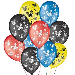 Balão de Festa Decorado Orelha de Rato Mickey - Sortido 9" 23cm - 25 Unidades - Balões São Roque - Rizzo Balões