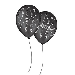 Balão de Festa Decorado Notas Musicais - Preto e Branco 9" 23cm - 25 Unidades - Balões São Roque - Rizzo Balões