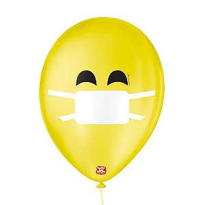 Balão de Festa Decorado Emoções Mascara - Amarelo e Branco 9" 23cm - 25 Unidades - Balões São Roque - Rizzo Balões