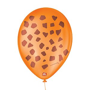 Balão de Festa Decorado Safari Girafa - Laranja e Marrom 9" 23cm - 25 Unidades - Balões São Roque - Rizzo Balões