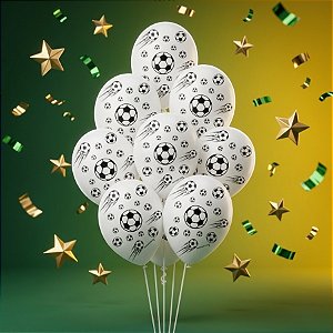 Balão de Festa Decorado Futebol - Branco e Preto 9" 23cm - 25 Unidades - Balões São Roque