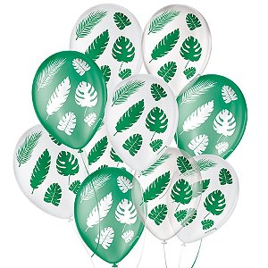 Balão de Festa Decorado Folha Tropical - Sortido 9" 23cm - 25 Unidades - Balões São Roque - Rizzo Balões