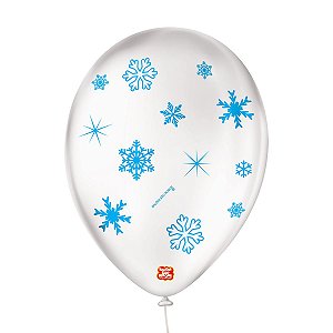 Balão de Festa Decorado Floco de Neve - Branco Cintilante 9" 23cm - 25 Unidades - Balões São Roque - Rizzo Balões