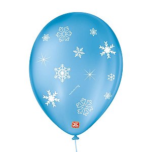 Balão de Festa Decorado Floco de Neve - Azul Turquesa 9" 23cm - 25 Unidades - Balões São Roque - Rizzo Balões