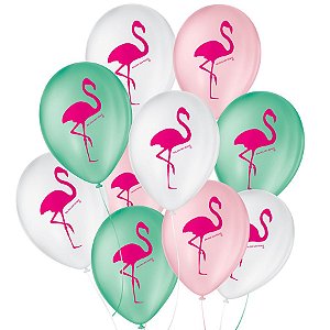Balão de Festa Decorado Flamingo - Sortido 9" 23cm - 25 Unidades - Balões São Roque - Rizzo Balões