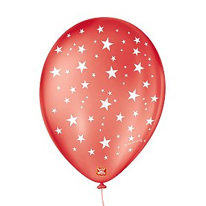 Balão de Festa Decorado Estrela - Vermelho 9" 23cm - 25 Unidades - Balões São Roque - Rizzo Balões
