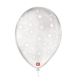Balão de Festa Decorado Estrela - Transparente 9" 23cm - 25 Unidades - Balões São Roque - Rizzo Balões
