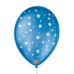 Balão de Festa Decorado Estrela - Azul Cobalto e Branco 9" 23cm - 25 Unidades - Balões São Roque - Rizzo Balões