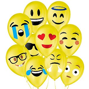 Balão de Festa Decorado Emoções Emoji - Sortido 9" 23cm - 25 Unidades - Balões São Roque - Rizzo Balões