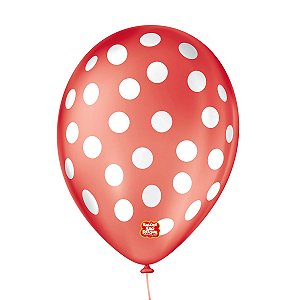 Balão de Festa Decorado Poá Bolinha - Vermelho e Branco - Balões São Roque - Rizzo Balões