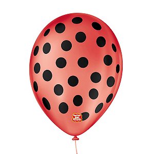Balão de Festa Decorado Poá Bolinha - Vermelho Quente e Preto Ébano - Balões São Roque - Rizzo