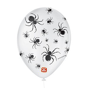 Balão Decorado Halloween Aranha - Branco Polar e Preto Ébano - Balões São Roque - Rizzo