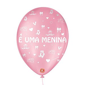 Balão de Festa Decorado É uma Menina - Rosa Tutti Frutti e Branco 9" 23cm - 25 Unidades - Balões São Roque - Rizzo Balões