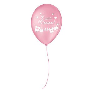 Balão de Festa Decorado Chá de Bebê - Rosa Tutti Frutti e Branco 9" 23cm - 25 Unidades - Balões São Roque - Rizzo Balões