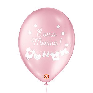Balão de Festa Decorado Chá de Bebê - Perolado Rosa e Branco 9" 23cm - 25 Unidades - Balões São Roque - Rizzo Balões
