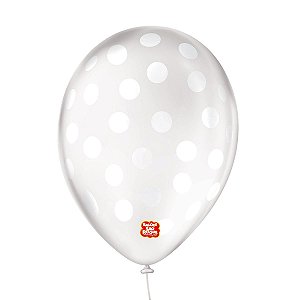 Balão de Festa Decorado Poá Bolinha - Transparente e Branco 9" 23cm - 25 Unidades - Balões São Roque - Rizzo Balões